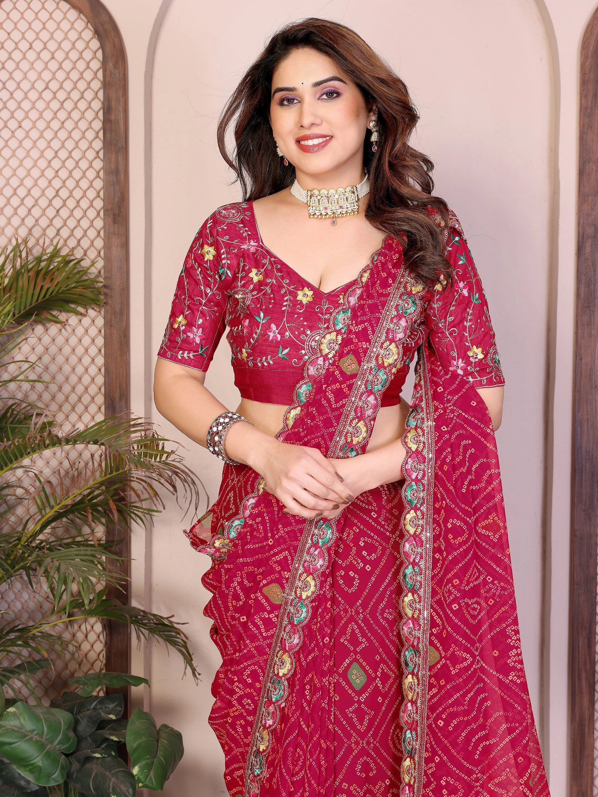 Dark Pink Georgette Saree